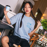 Brewing Anxie-Tea Oversized Tee - Puddle Blue